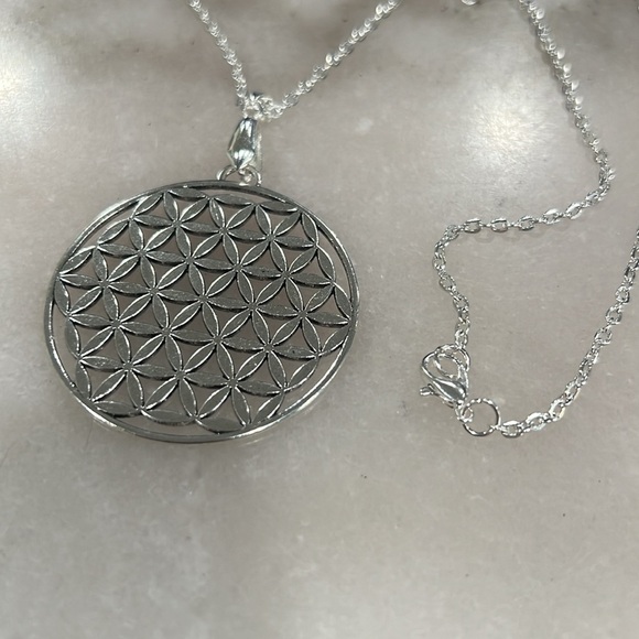 Silver Flower of Life Pendant Necklace 20in - Picture 3 of 4